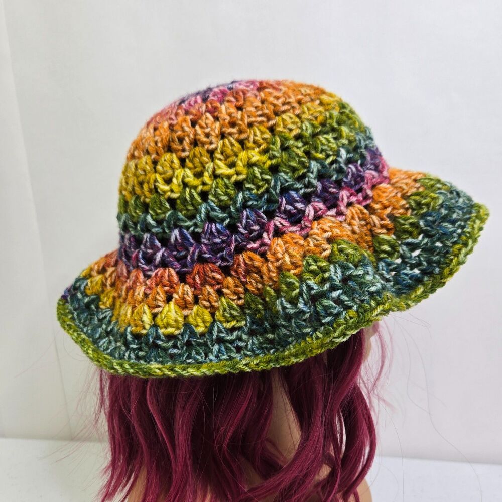 Crochet Bucket Hat: Summer Beanie Rainbow Ombre Pride Gay LGBTQ Y2K - Picture 2 of 6